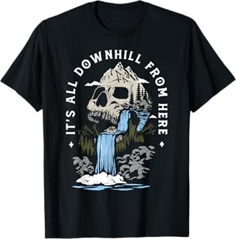 It's All Downhill From Here Funny Skull Natural T-Shirt