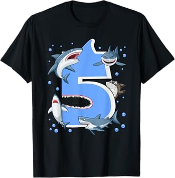 5th Birthday Boys Shark 5 years Old Shark B-day T-Shirt