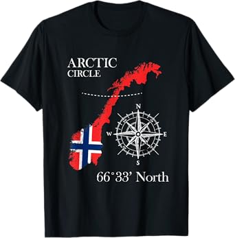 Norway Scandinavia Hiking Camper Fishing Norge - Arctic Circle Polar North Norwegian Flag T-Shirt - Unisex-Adults - Black - Small - Short Sleeve - Classic Fit - Cotton, Polyester
