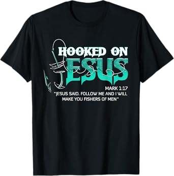 Funny Hooked On Jesus Tee Shirt - Men's Black Fishing T-Shirt - Short Sleeve - Unisex - Small