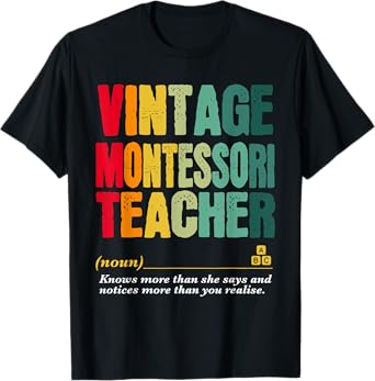 Vintage Montessori Teacher Funny Job Title Birthday Worker T-Shirt for Men Women Girls Kids