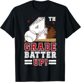 Fourth Grade Batter Up Baseball First Day Back To School T-Shirt