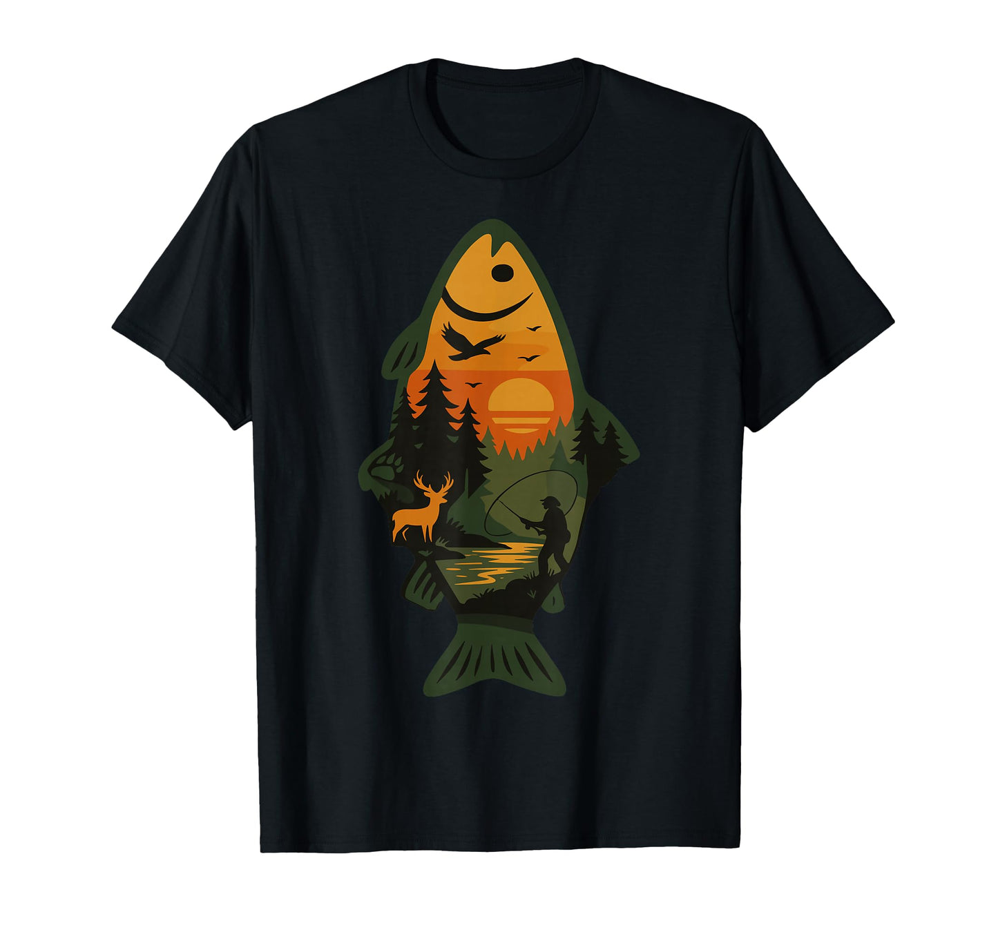 Trout Fly Fishing Outdoor Forest Nature Wildlife Scene T-Shirt
