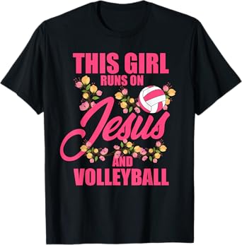 This Girl Runs on Jesus & Volleyball Sporty Religious Women T-Shirt