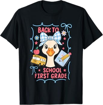First Grade Coquette Goose Back to School Outfit T-Shirt
