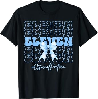 Eleven Official Preteen Cute 13th Birthday Girl Blue Bow T-Shirt