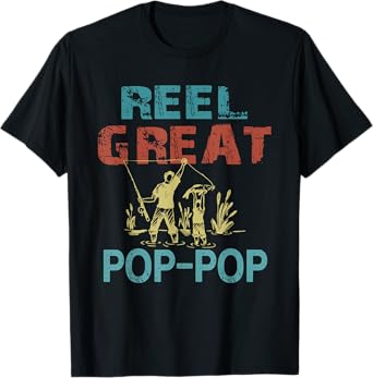 Mens Reel Great Pop-Pop Cool Fishing Grandpa Retro T-Shirt