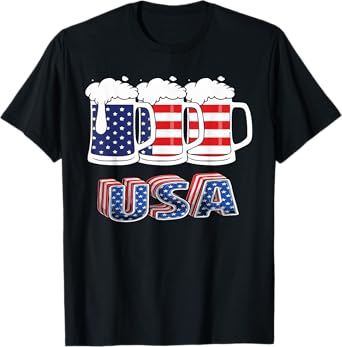 Beer American Flag 4th Of July Merica USA Drinking Team T-Shirt for Women Men