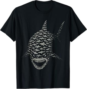 Swarm Of Small Sharks Form Great White Shark T-Shirt