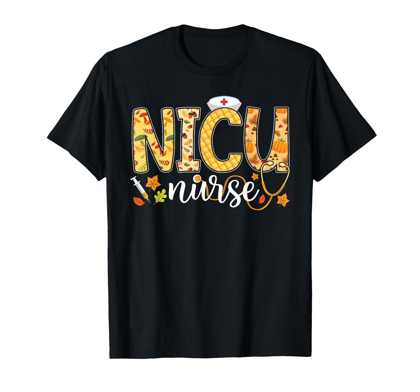 NICU Nurse Fall Yall Autumn Pumpkin Thanksgiving Stethoscope T-Shirt