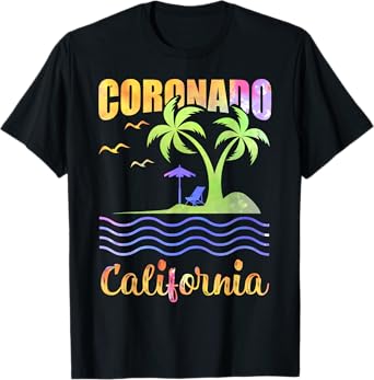 Summer Vacation Retro Sunset California Coronado Beach T-Shirt for Men Women Kids