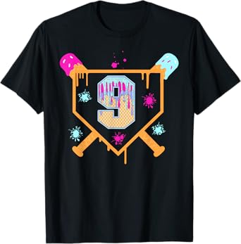 9th Birthday Shirt for Boys Baseball Drip 9 Year Old T-Shirt