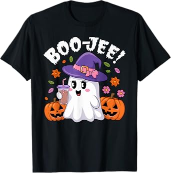 Cute Boo Jee Ghost Halloween Leopard Ghost Coffee Womens T-Shirt