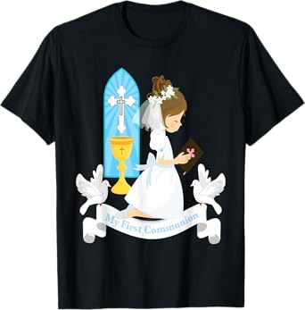 My First Communion Girls Daughter Godchild Brunette Church T-Shirt