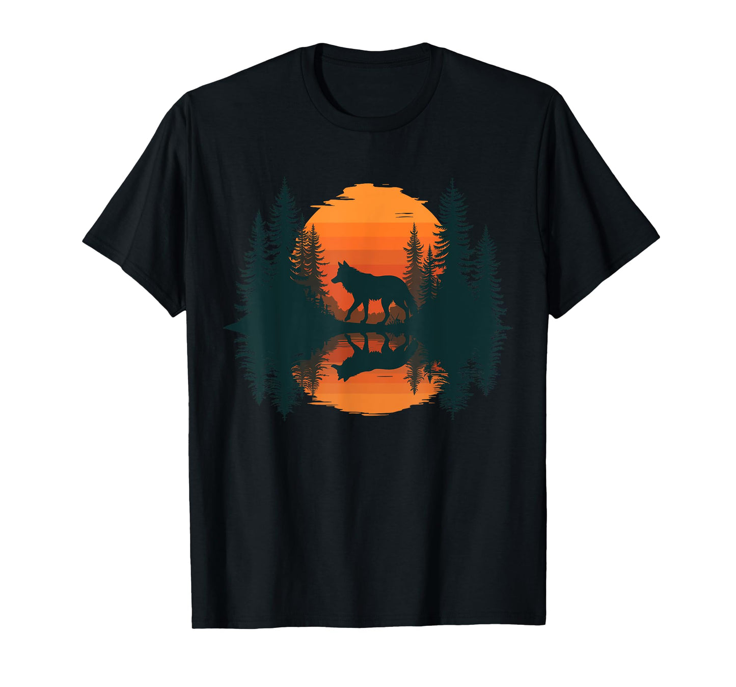 Graphic Tee Wolf Reflection Forest Nature Wildlife Outdoor T-Shirt