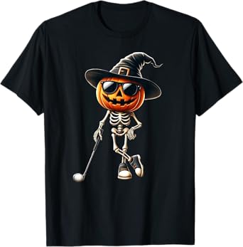 Skeleton Golf Pumpkin Golfing Golfer Halloween Costume Idea T-Shirt