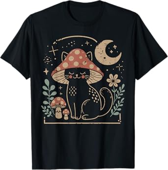 Cat Mushroom Hat Cottagecore Kitten Kitty Women Girls Kids T-Shirt