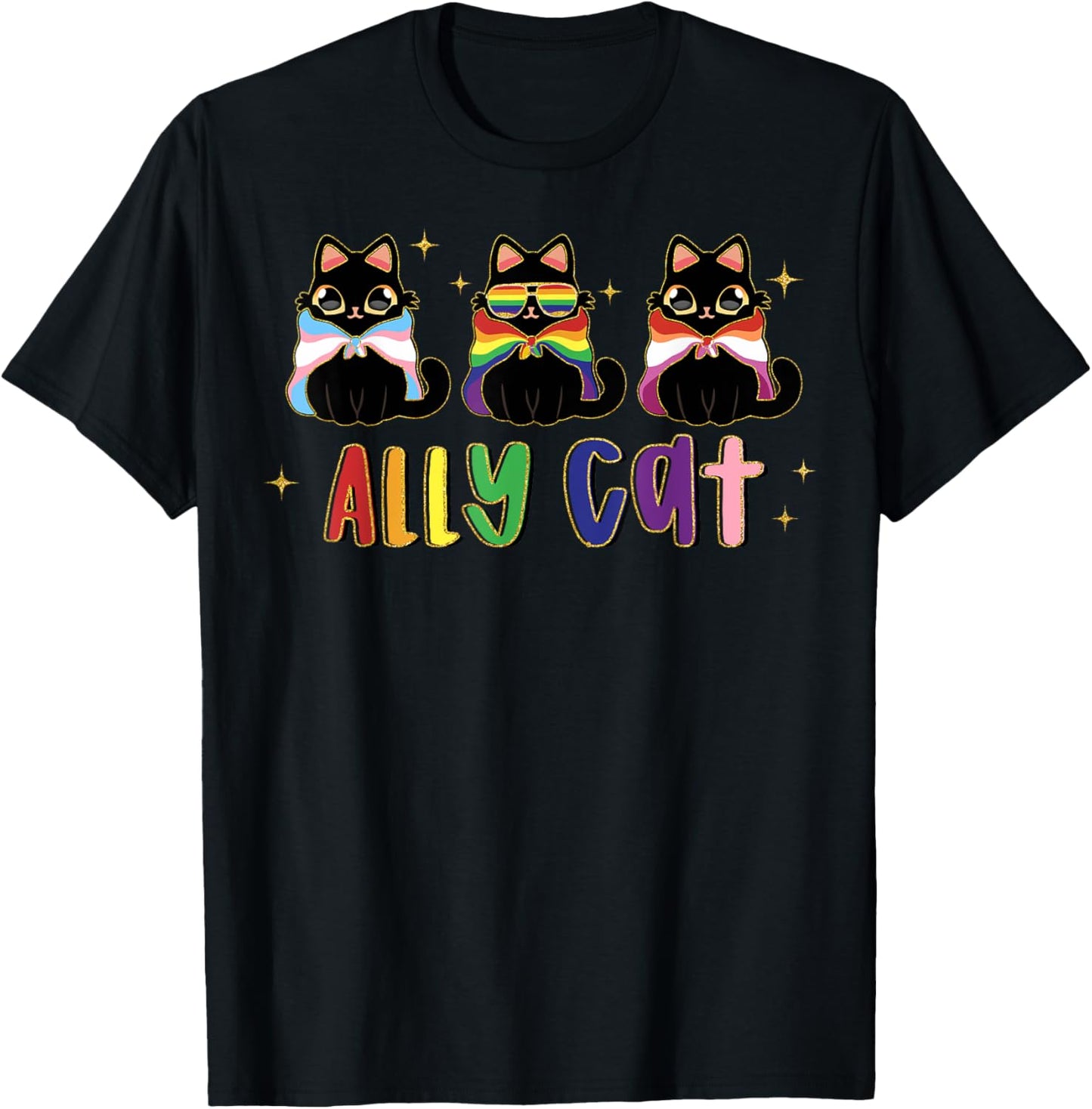 Ally Cat Funny Cat Rainbow Gay Pride Flag LGBTQ Pride Month T-Shirt