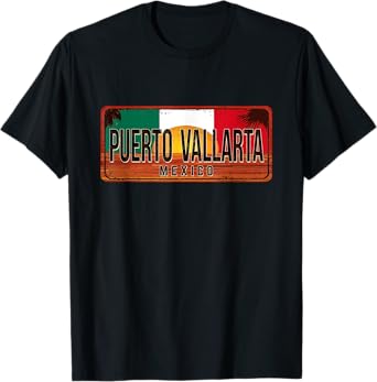 Puerto Vallarta Mexico Vintage Sunset Rusty Metal Sign T-Shirt