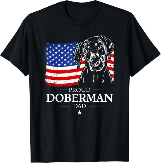 Proud Doberman Dad American Flag patriotic gift Dobie dog T-Shirt