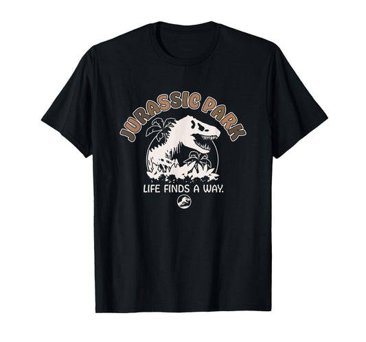 Jurassic Park Life Finds A Way T-Rex Logo Vintage T-Shirt