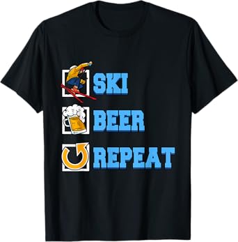 Funny Ski Beer Repeat Skiing Winter Ski Snowboarding T-Shirt