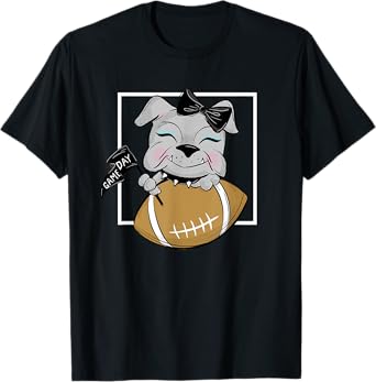 Cute Game Day Bulldog Women and Girls Football T-Shirt