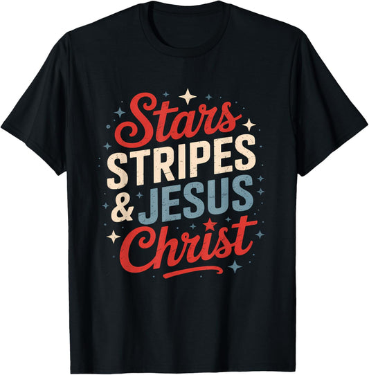 Stars Stripes Jesus Christ 4th Of July Religious Christian T-shirt