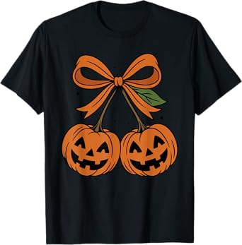 Pumpkin Cherries Autumn Girly Halloween Fall T-Shirt
