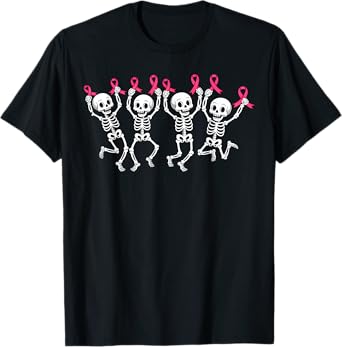 Breast Cancer Awareness Pink Warrior Skeleton Pink Ribbon T-Shirt