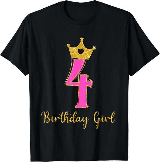 4th Birthday Girls 4 Four Year Old Birthday Party Kids T-Shirt