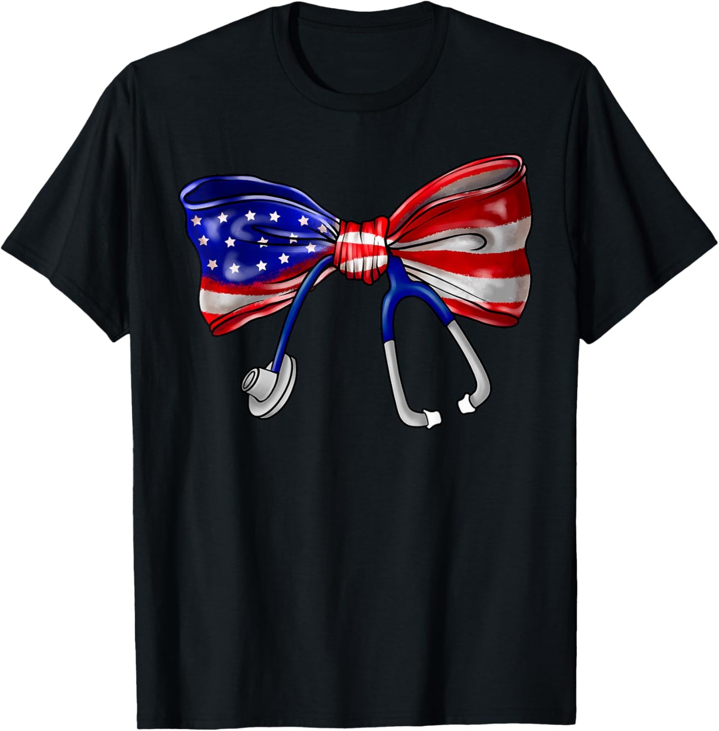 USA Flag Stethoscope Coquette Bow 4th of July RN Nursing T-Shirt