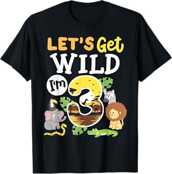 Jungle Safari Let's Get Wild 3rd Birthday Zoo 3 Year Old Kid T-Shirt