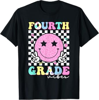 Fourth Grade Vibes Smile Face Funny Back to School Girl Kids T-Shirt