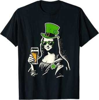 Mona Lisa Beer Leprechaun St Patty's Funny St Patrick's Day T-Shirt