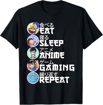 Eat Sleep Anime Gaming Repeat Gamer Japanese Ramen Anime T-Shirt