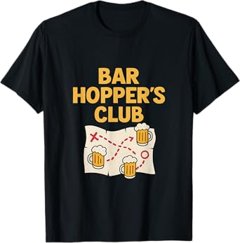 Bar Hoppers Club Pub Crawl Cartoon Map Party Crew T-Shirt