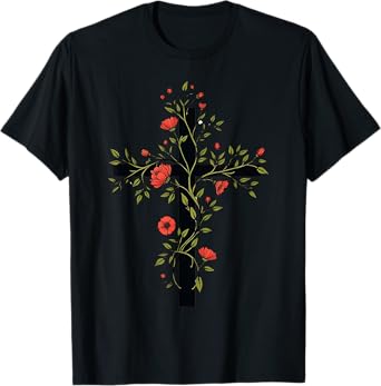 Minimalist Floral Cross Jesus Follower Women Christian T-Shirt