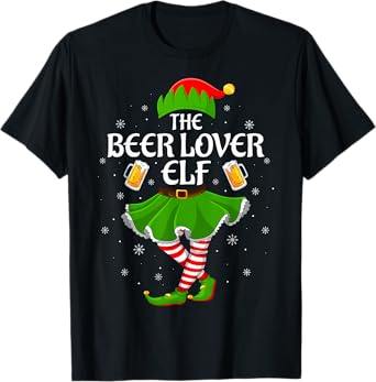 Beer Lover Elf Christmas Family Girls Women Elf Squad Xmas T-Shirt
