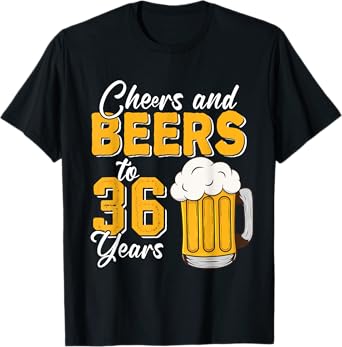 Vintage Cheers And Beers To 36 Years 36th Birthday Drinker T-Shirt