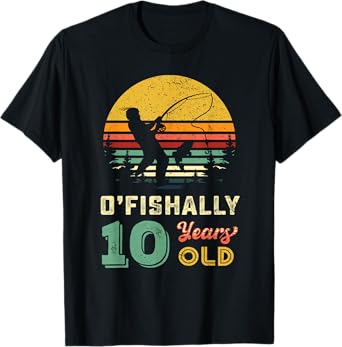 10 Years Old Fishing Gift 10 yo Ten Year Old 10th Birthday T-Shirt