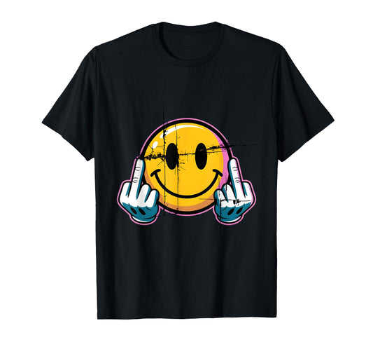 Retro Vintage Smile Face Funny Middle Finger Graphic T-Shirt
