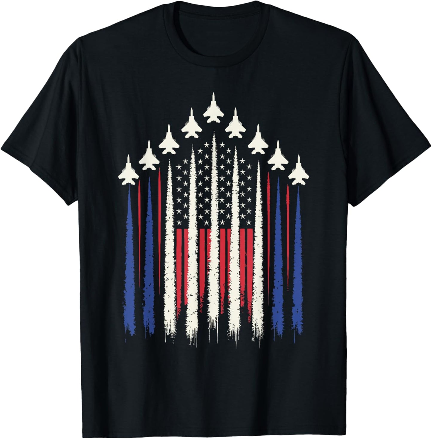 Patriotic Usa Flag Fighter Jets Red White Blue 4th July T-shirt