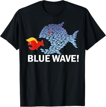 Blue Wave 2024 Funny Big Fish Eat Little Fish Trump Hair T-Shirt