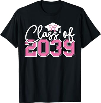 Class of 2039 Grow with Me 2039 Graduation Pink Bow Girls T-Shirt