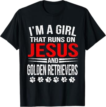 Jesus & Golden Retrievers Girl That Runs On Dog T-Shirt T-Shirt