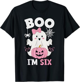Ghost Boo I'm Six Year 6th Birthday Girls Halloween Groovy T-Shirt
