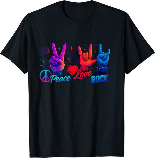 Funny Peace Love Rock and Roll Vintage Peace Loving Musician T-Shirt
