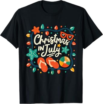 Funny Christmas In July Lights Summer Xmas Men Women Kids T-Shirt