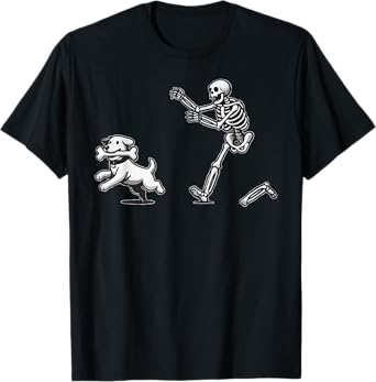 Skeleton Dog Halloween Skeleton Chasing Dog T-Shirt
